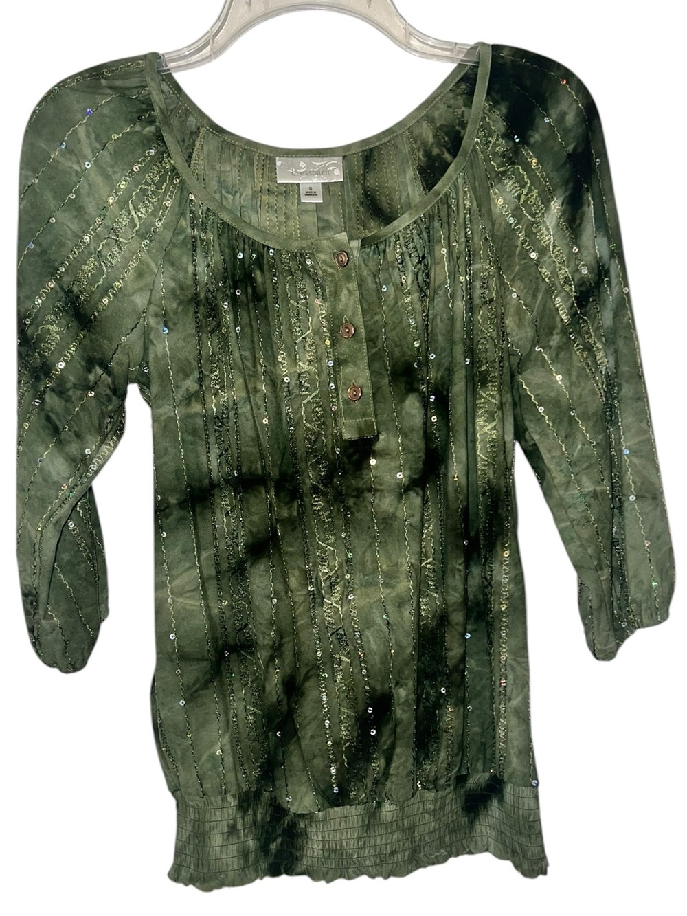 Whimsigoth Dressbarn Moss Green Fairy Sequin Blouse - Small ✨🌿 Small